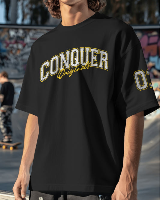 Conquer 01 Varsity style Unisex Premium Oversized T-Shirt