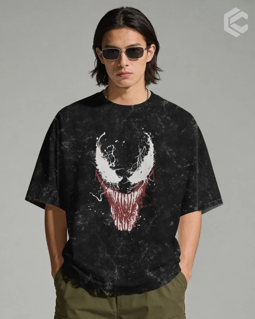 Venom Face Unisex Premium Acid Washed Oversized Tee