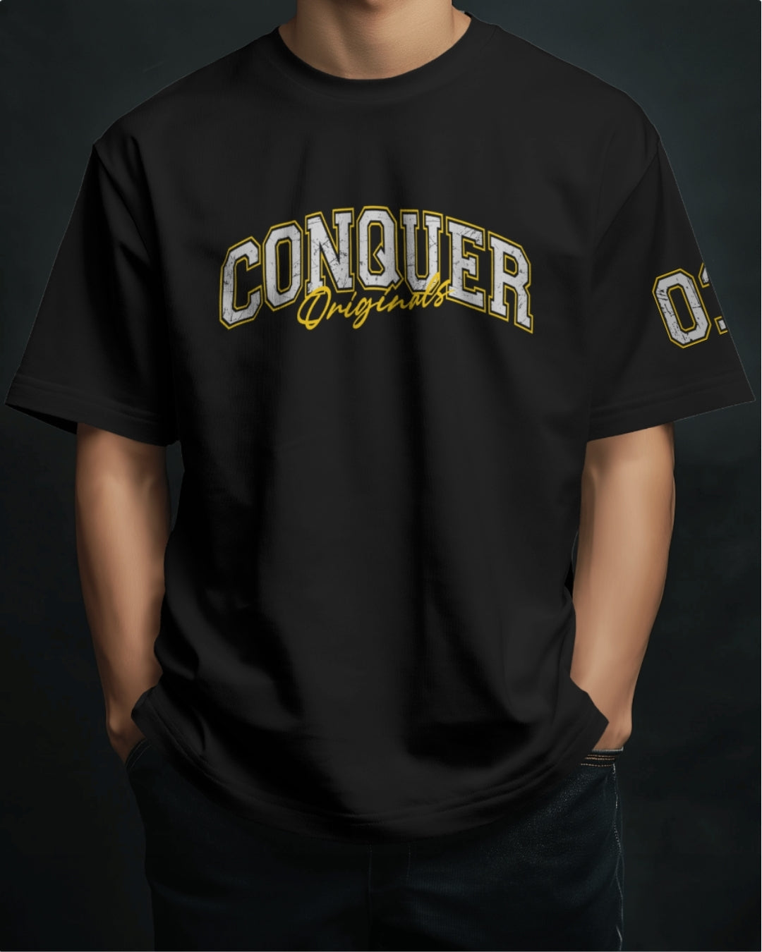 Conquer 01 Varsity style Unisex Premium Oversized T-Shirt