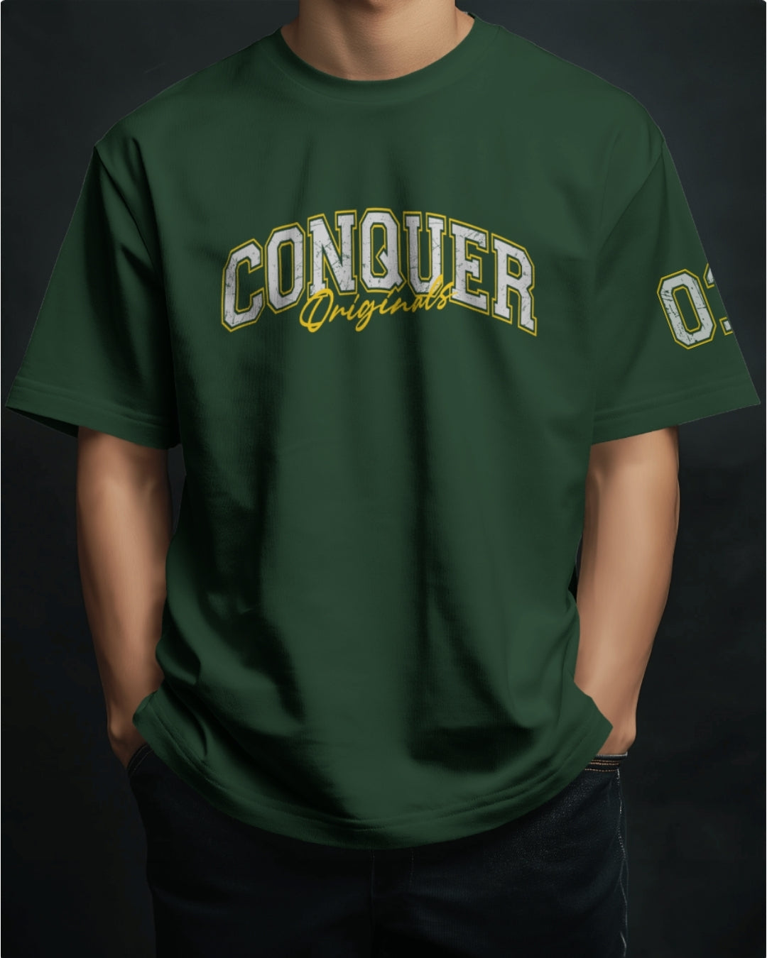 Conquer 01 Varsity style Unisex Premium Oversized T-Shirt