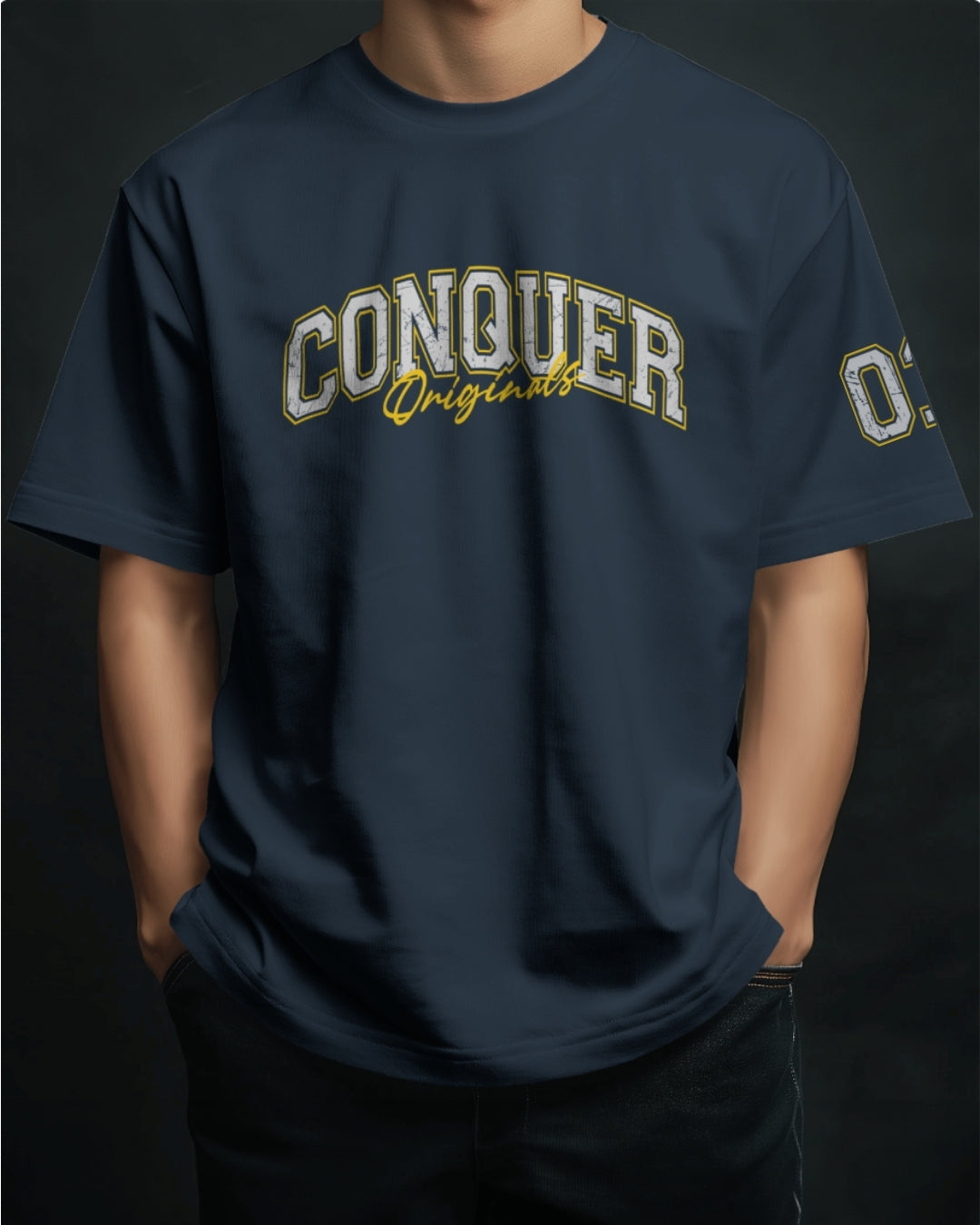 Conquer 01 Varsity style Unisex Premium Oversized T-Shirt